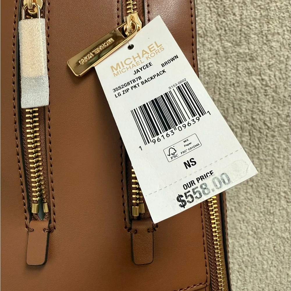 NWT Michael Kors‎ Jaycee Large Backpack-Brown MK Signature Logo Print New w/Tags
